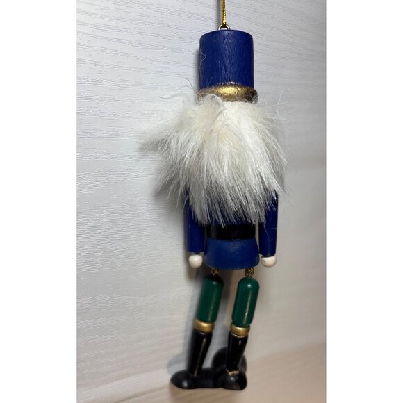 Vintage Wooden Nutcracker Soldier Ornament With White Hair & Blue Uniform 6" - Picture 5 of 6